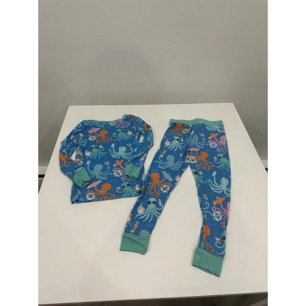 Little Sleepies 3T Octopus Beach Print 2 Piece Pajama Set Blue Bamboo